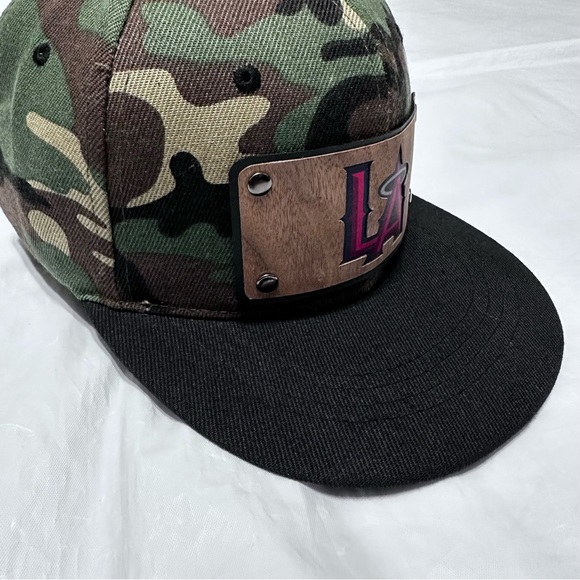 Men Snapback Hat Classic Hip Hop Style Flat Brim LA Wooden Patch camuflaje - Picture 8 of 16